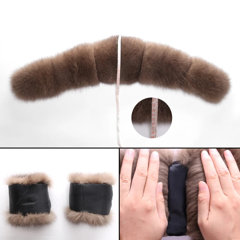 Colorblock Real Fur Oversized Collar Hip-Hop Design Women's Hooded Full Pelt Trenchcoat