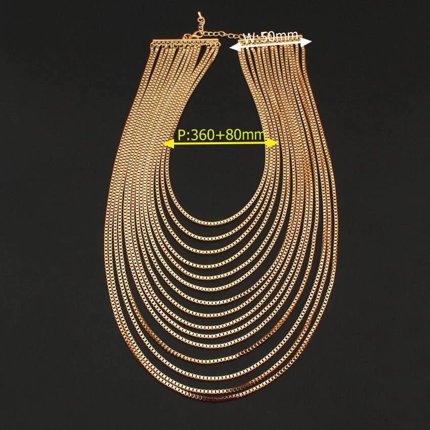 Geometric Hollow-Out Multi-Layered Gold Color Chokers