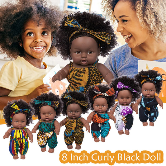 Curly Hair Baby w/ Headband 8-Inch Vinyl African-American Black Dolls