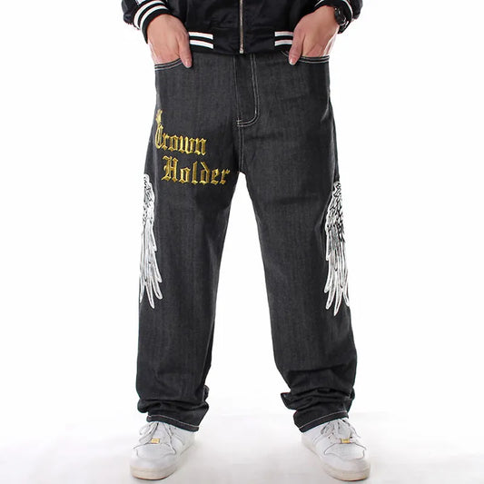 Men's Hawk Wings Skull Crown Hip Hop Denim Jeans