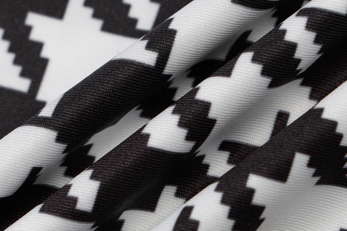 Black/White Houndstooth Print Long Sleeve Bodycon Streetwear Midi Dress