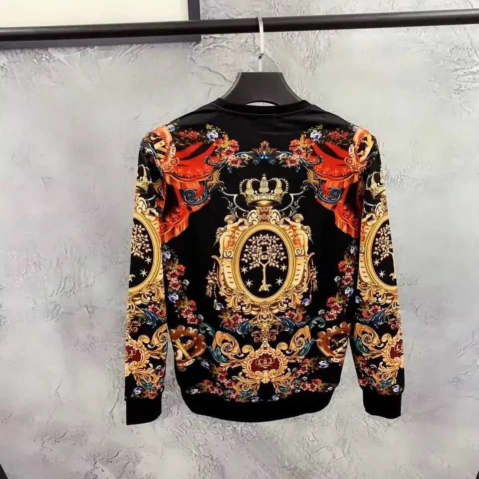 Men's Baroque Printed Rhinestone O-Neck Sweatshirt