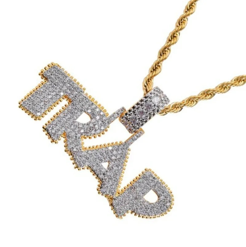 "TRAP" Ice-Out Hip-Hop Pendant Chain Necklace