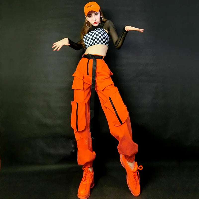Orange Women's Multi-Pocket Cargo Streetwear Pants