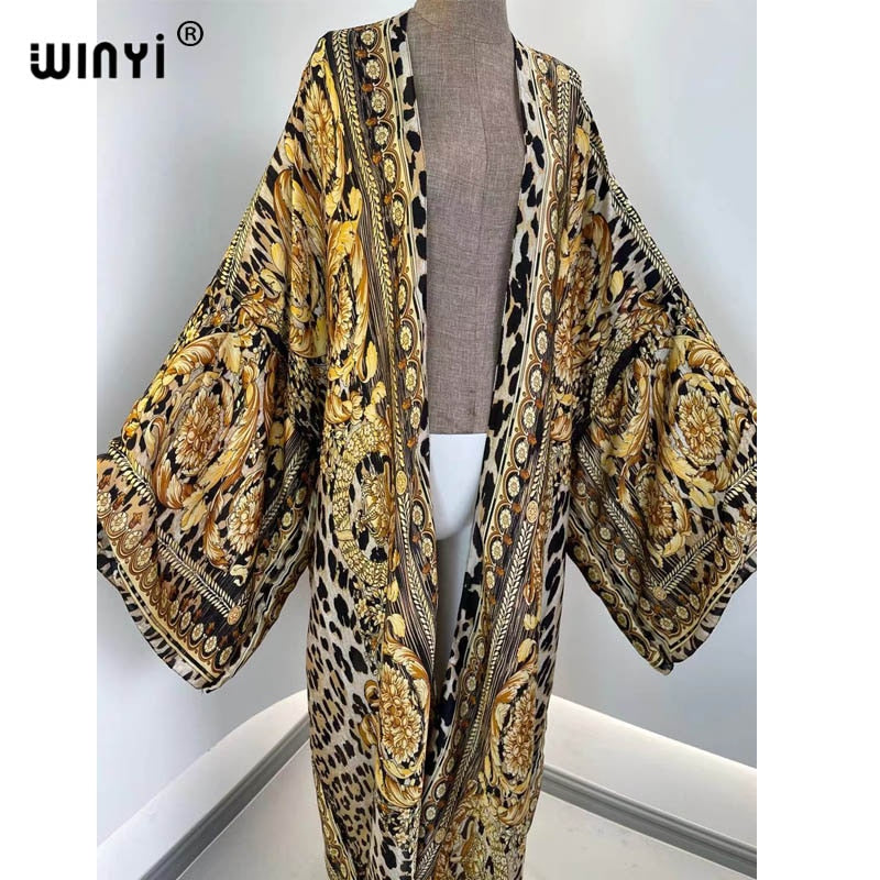 Bohemian African Batwing Sleeve Silk Maxi Cardigan Dress