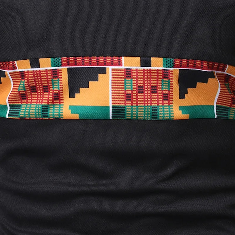 Geometric Patchwork Dashiki Print Men's Short Sleeve T-Shirt