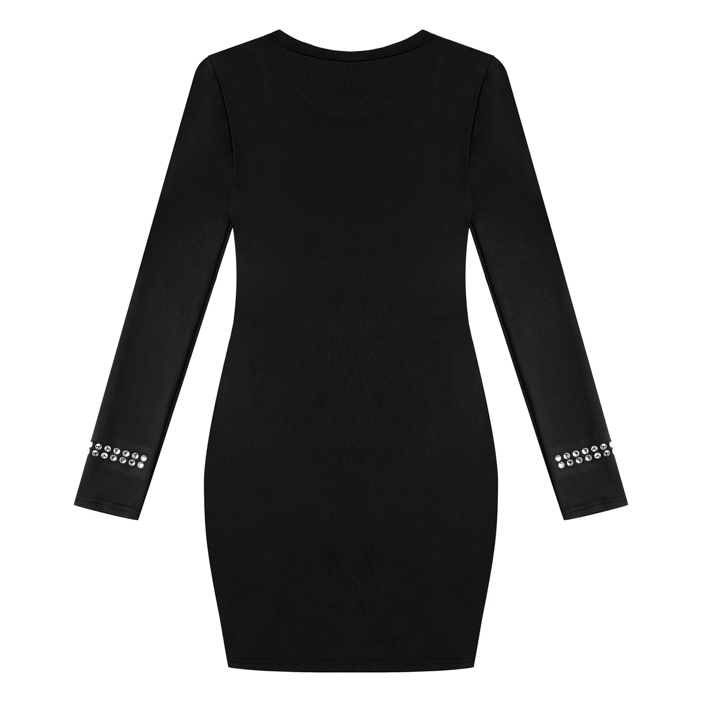 Sparkling Rhinestone Skinny Ladies Solid Round Neck Long Sleeve Bodycon Dress