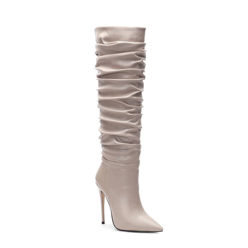 Pointed Slouch Pleated Ladies Knee High Boots