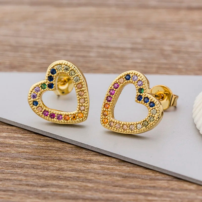 Rainbow Cross Gold Color Micro Paved CZ Earrings