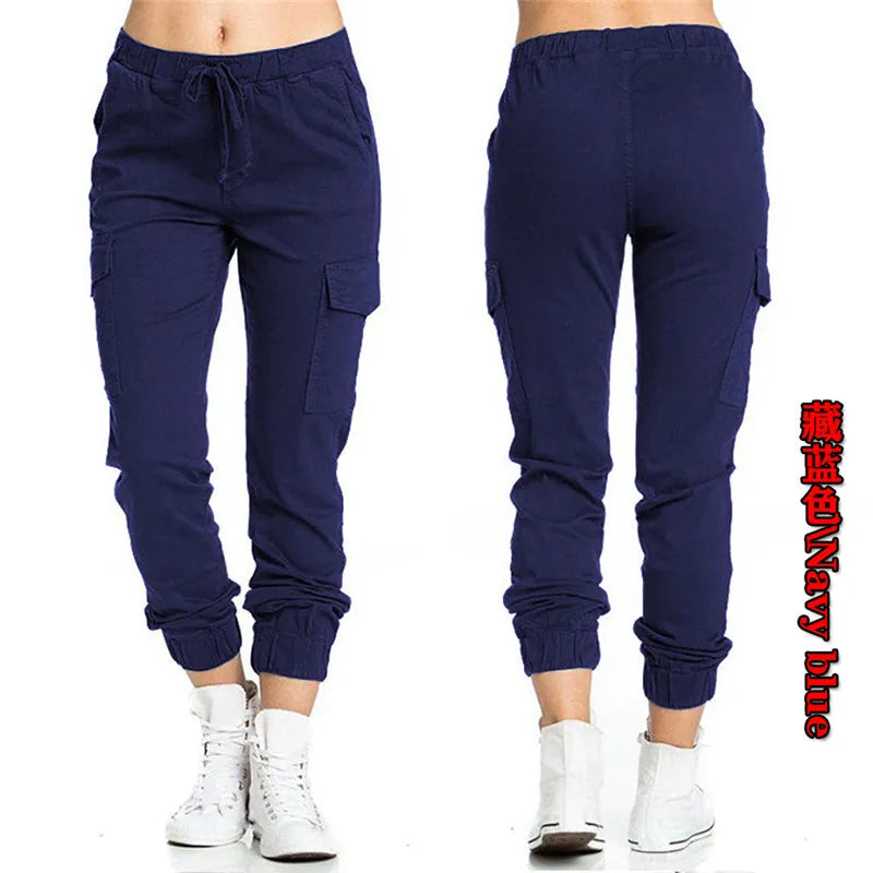 Multi-Pocket Drawstring Elastic Waist Women's Skinny Cargo Sweatpants