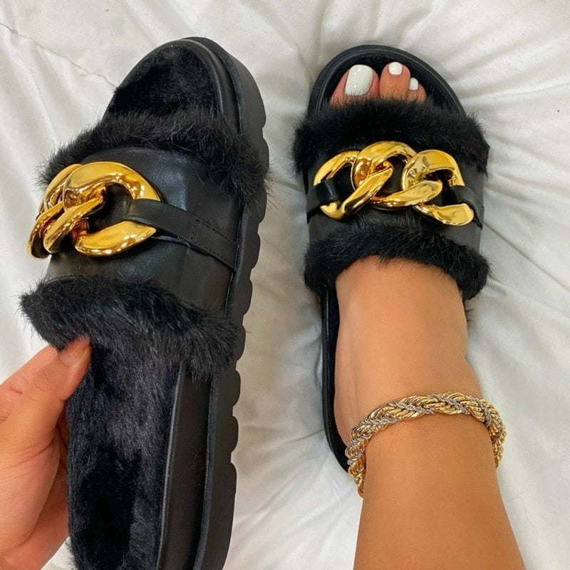 Open Toe Metal Chain Slides