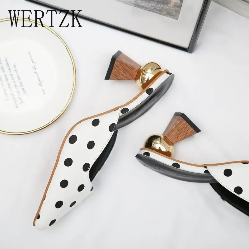 Polka Dot Pointed Toe Metal Heel Mules