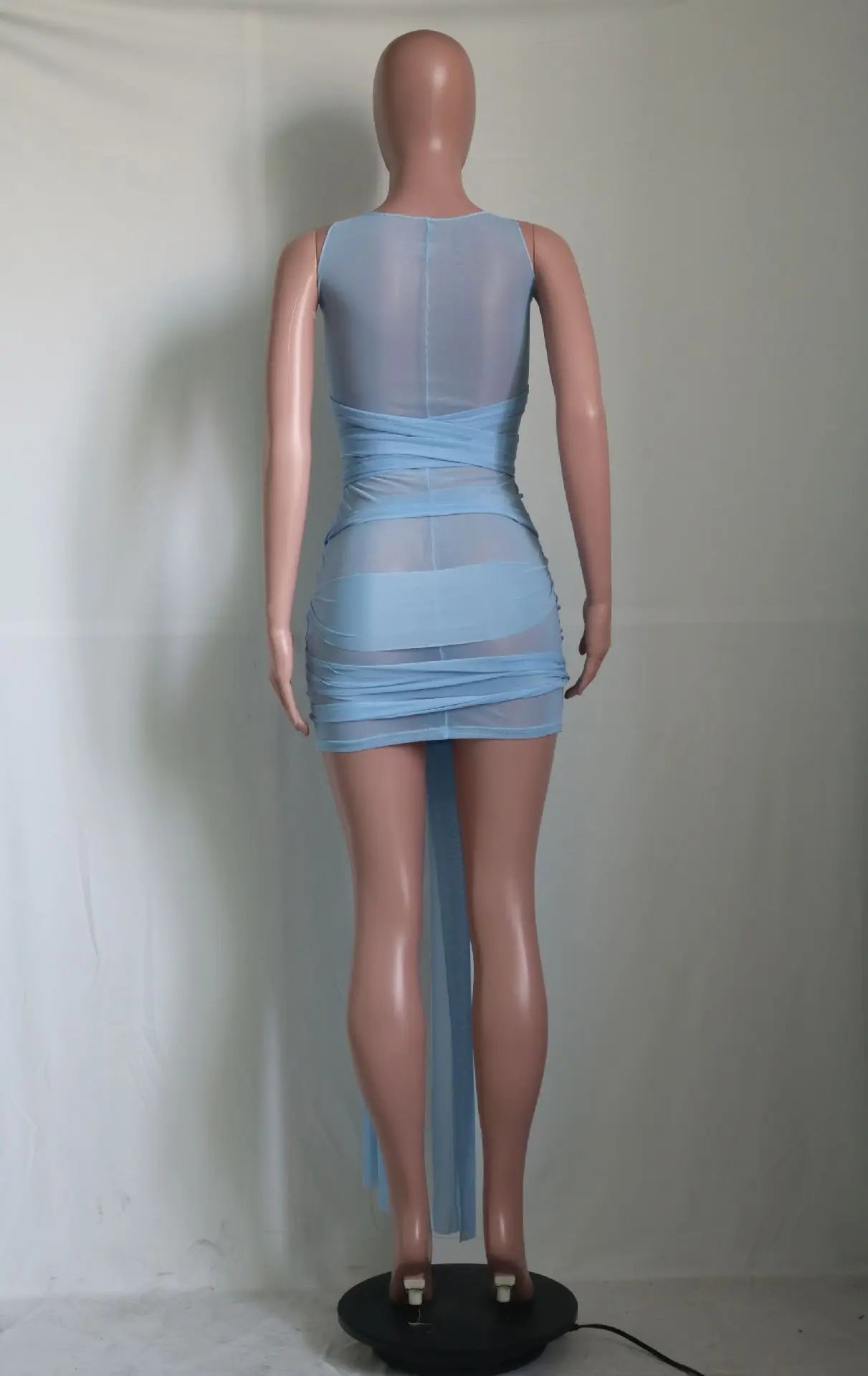 Sleeveless Bandage Criss-Cross Hollow-Out Design Transparent Mesh Mini Club Party/Prom Dress