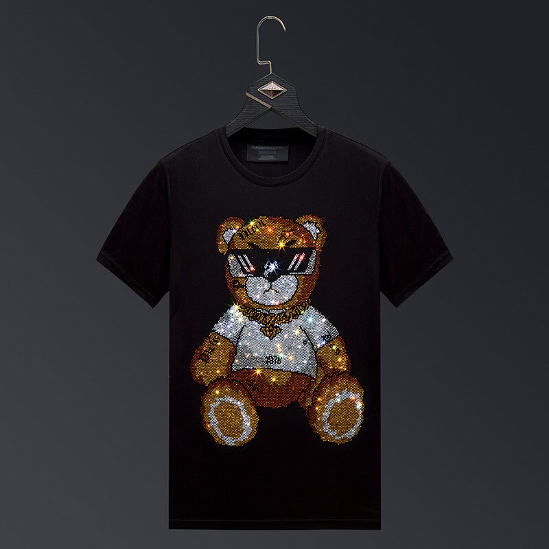 Men's Rhinestone Teddy Bear O-Neck T-Shirts