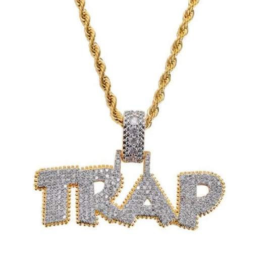 "TRAP" Ice-Out Hip-Hop Pendant Chain Necklace