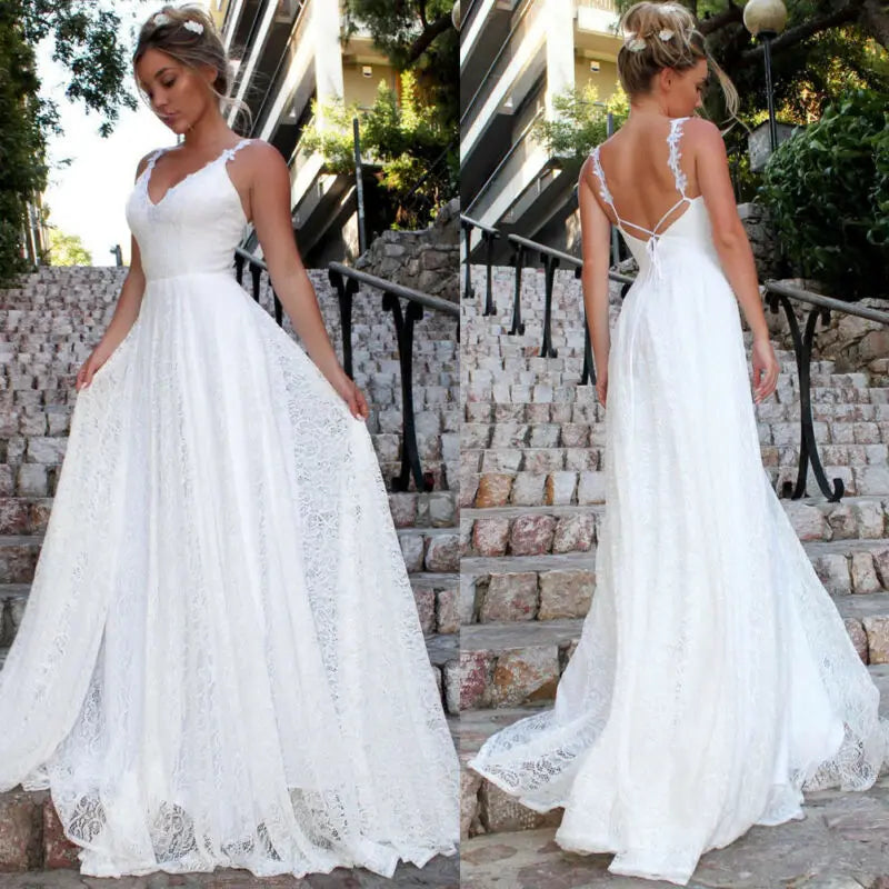 Sleeveless Long Lace Formal Party Prom/Wedding/ Bridesmaid Ball Gown Bohemian Maxi Dress