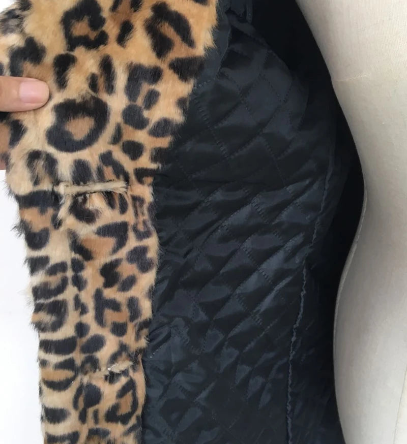 Leopard Faux Fur Turn-Down Collar Women's Coat