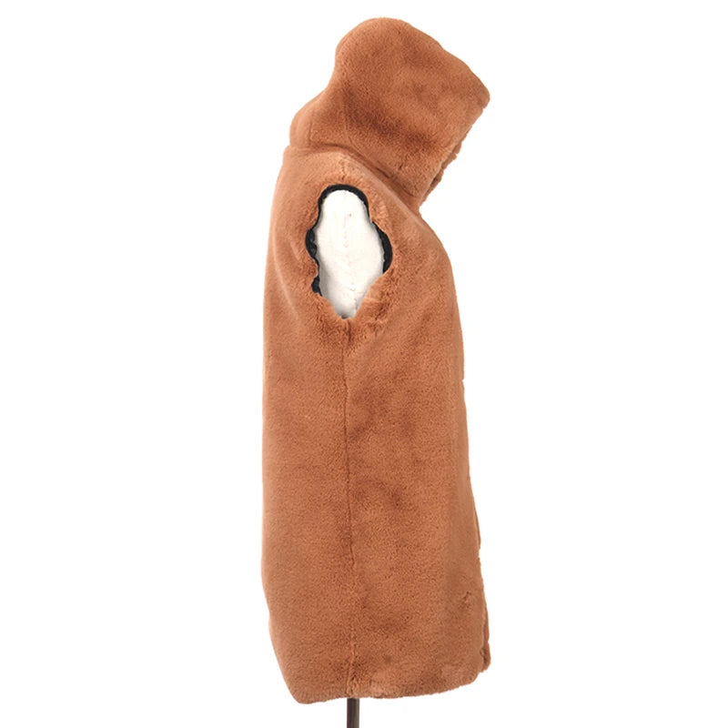 Colorblock Real Fur Oversized Collar Hip-Hop Design Women's Hooded Full Pelt Trenchcoat