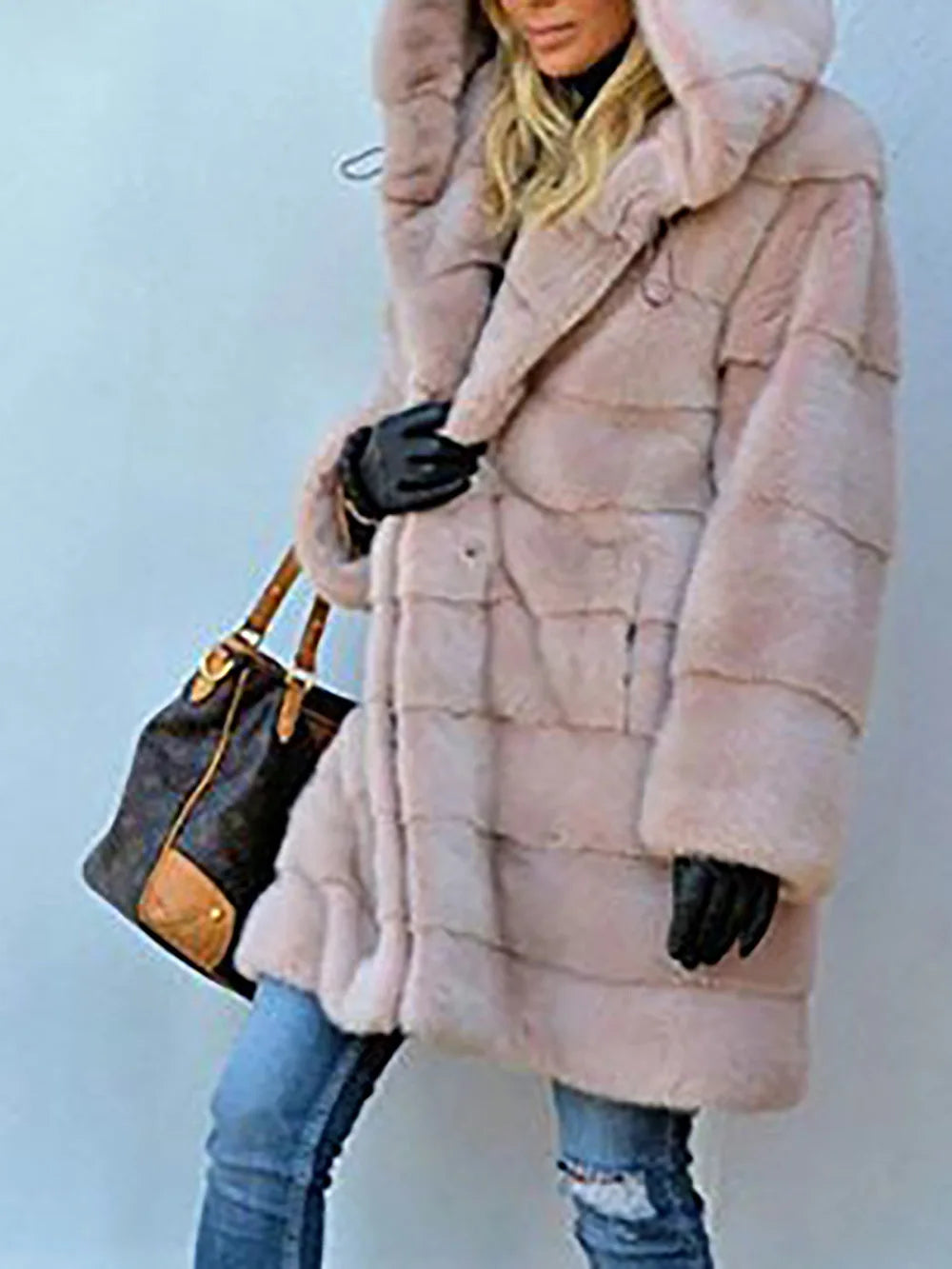 Women's Oversized Faux Fur Collar Hooded Long Coat to 5X