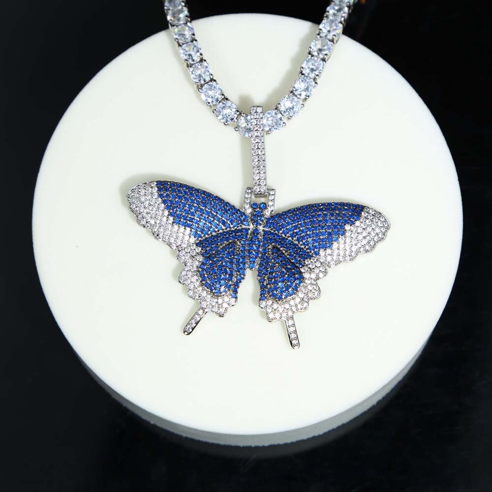 Micro Paved Colorful CZ Butterfly Pendant Necklace