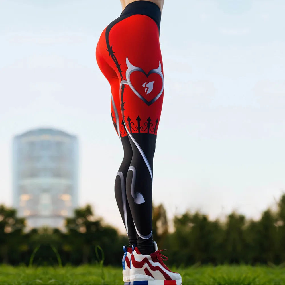 Heart Shape Digital Print Patchwork Fitness Leggings