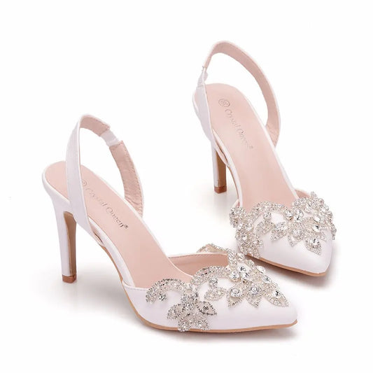 Crystal Queen Rhinestone Wedding Bridal Pointed Toe High Heel Party/ Prom/Bridesmaid Slingback Pumps