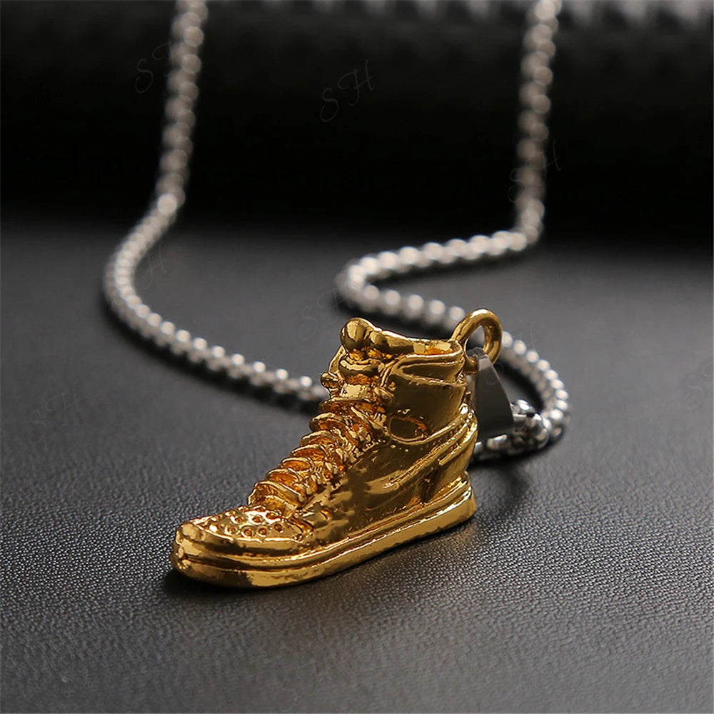 Metal Hightop  Basketball Shoe Pendant Hip-Hop Unisex Necklace Chain