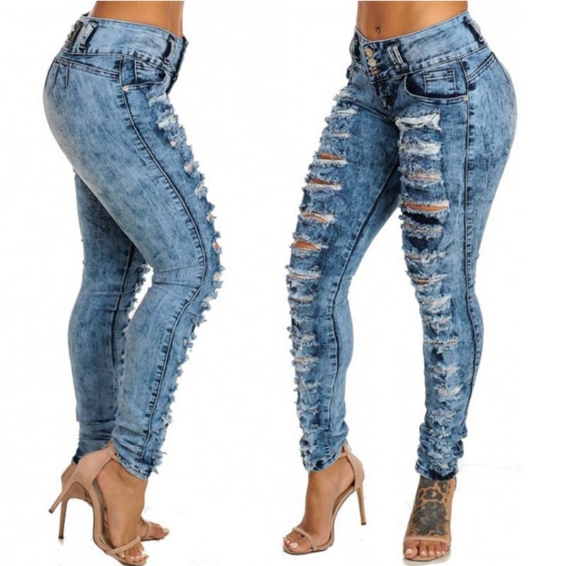 Cargo Ladies High Waisted Ripped Jeans