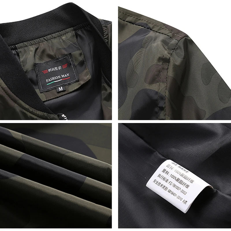 Men's Camouflauge O-Neck Zipper Bomber Jacket