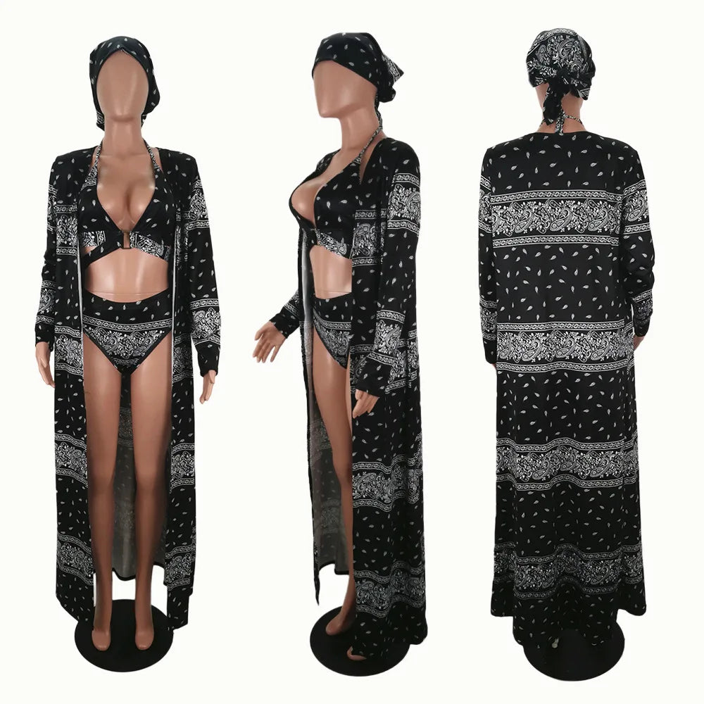 Bikini & Long Sleeve Cover Up 4 Piece Set