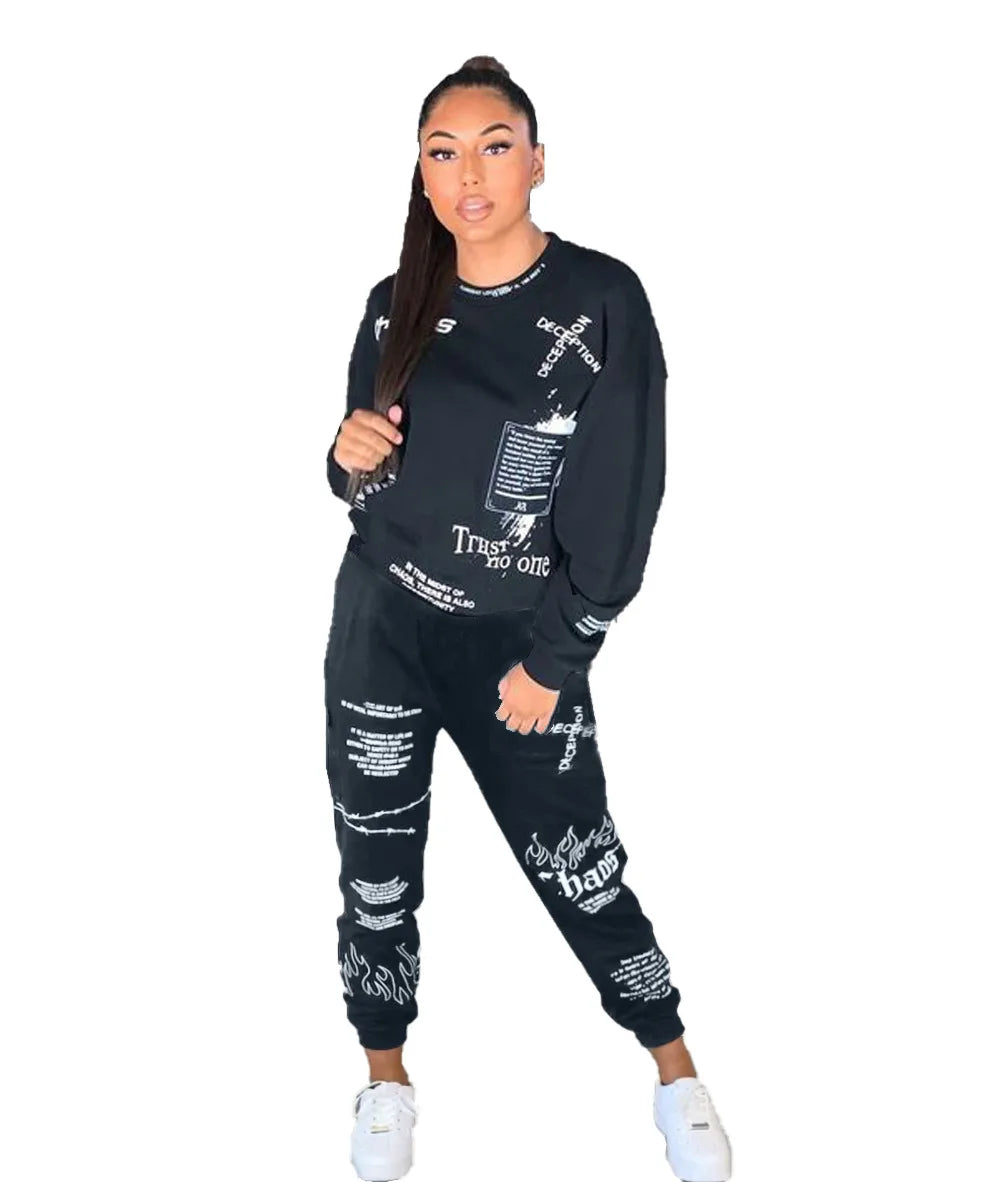 Women Tracksuit 2 Pieces Set Autumn Letter Printed Oversized Hoodies Sweatshirt Pants Suit Sweatpants Outfits Matching Sets