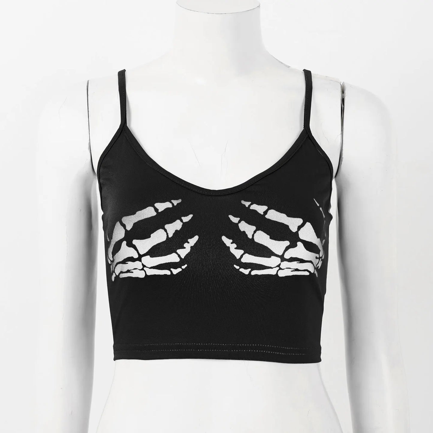 Sleeveless Skeleton Skull Hand Print/Camouflage Crop Cami Tank Top