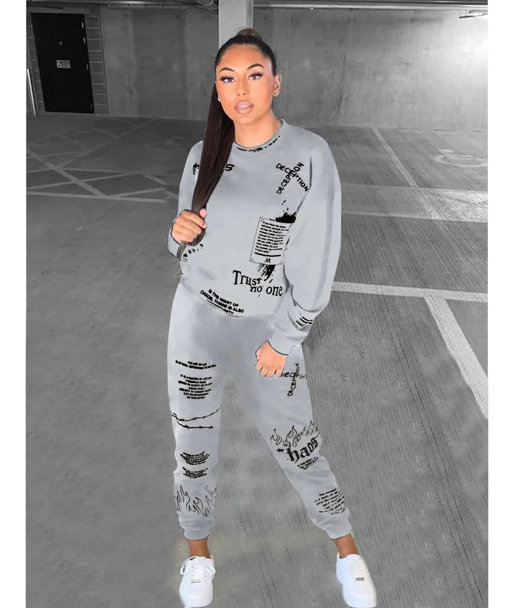 Women Tracksuit 2 Pieces Set Autumn Letter Printed Oversized Hoodies Sweatshirt Pants Suit Sweatpants Outfits Matching Sets