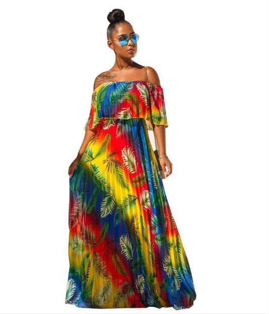 Gradient Pleated African Beach Dress