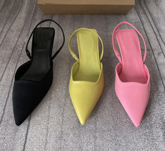 Pointed Toe Shallow Low Heel Slingback Mules