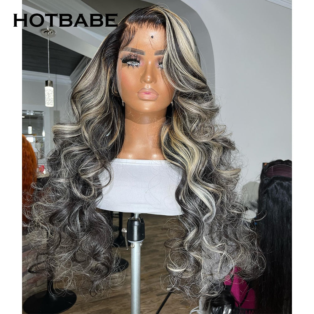 Highlight Wig Grey With Black Color 30 32 Inch Lace Front Wigs For Women Body Wave 13x4 Lace Frontal Wigs Colored Human Hair Wig