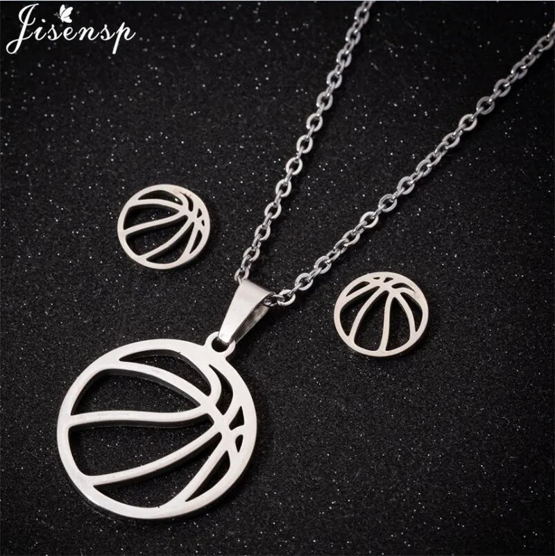 Heart/Basketball/Cross/Cat/Flower/Ballerina/Butterfly Necklace & Earrings 2-Piece Jewelry Set