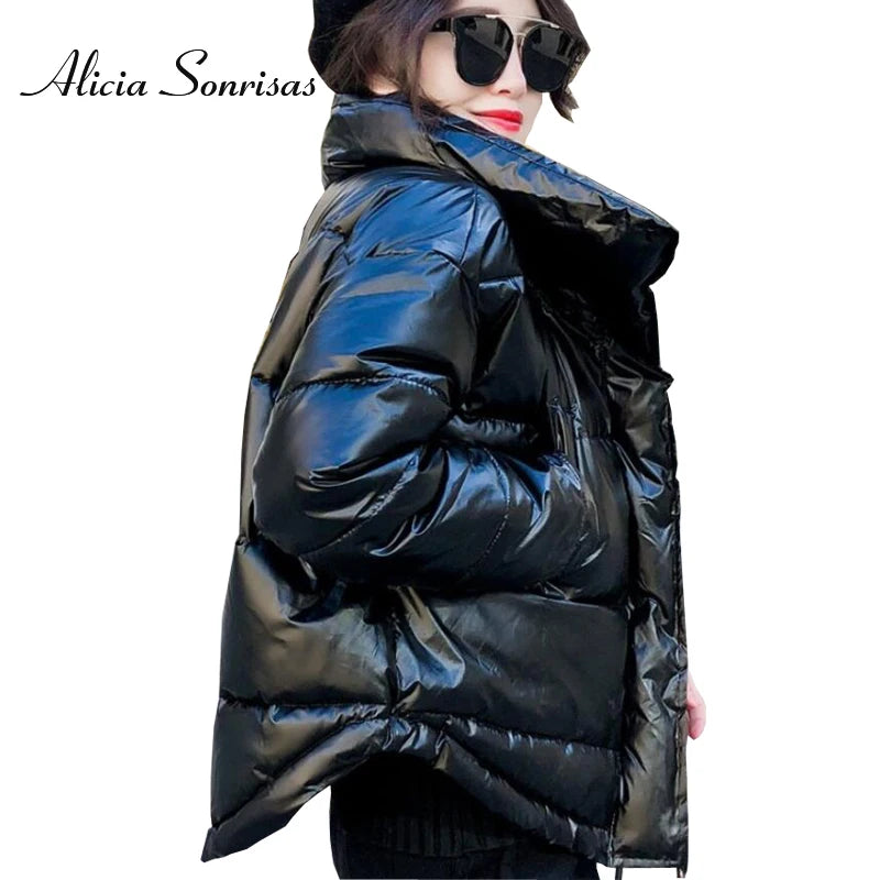 Women's Waterproof Glossy Puffer Down Cotton Bomber Jacket