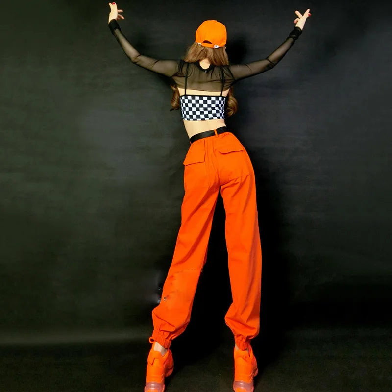 Orange Women's Multi-Pocket Cargo Streetwear Pants