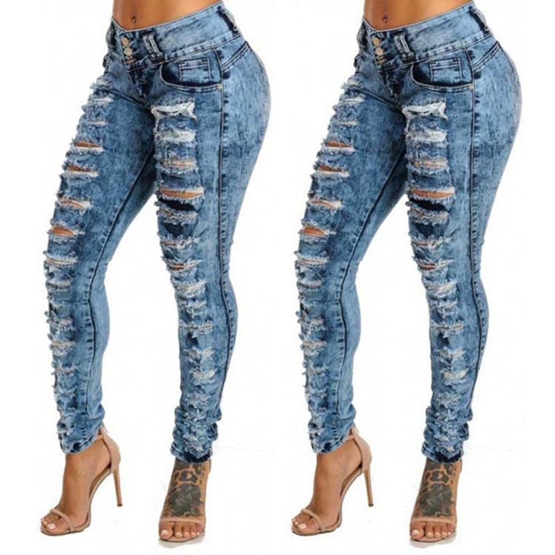 Cargo Ladies High Waisted Ripped Jeans