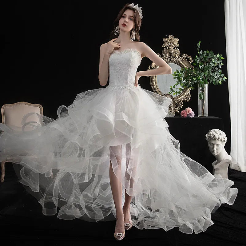 Vintage Floor-Length Beaded Strapless Custom Made Wedding Gown Dress w/ Brush Train to 22 Plus