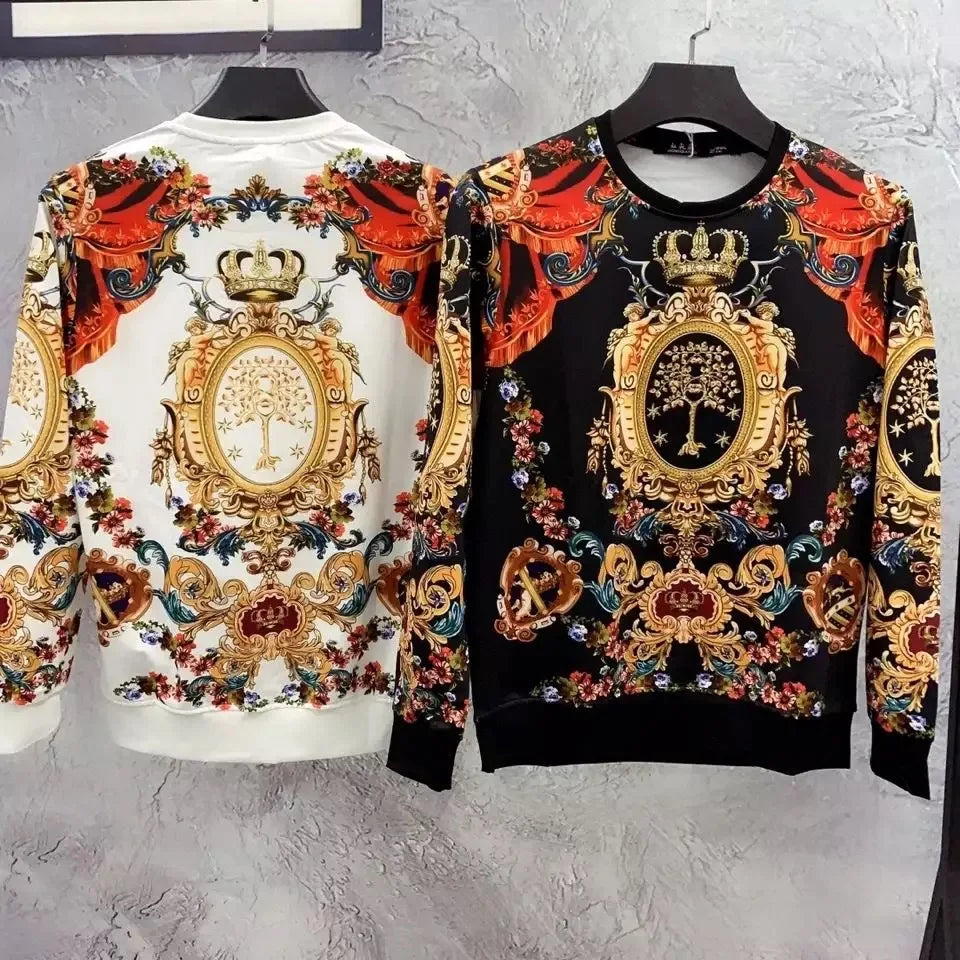 Men's Baroque Printed Rhinestone O-Neck Sweatshirt