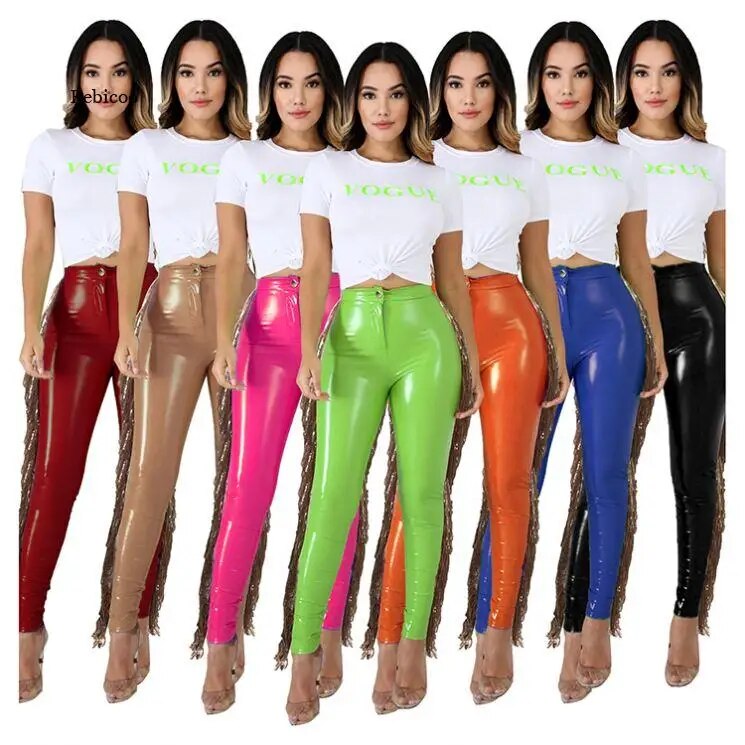 Tassel Design Solid Color Sequin Faux Leather Women's Skinny Pencil Pants