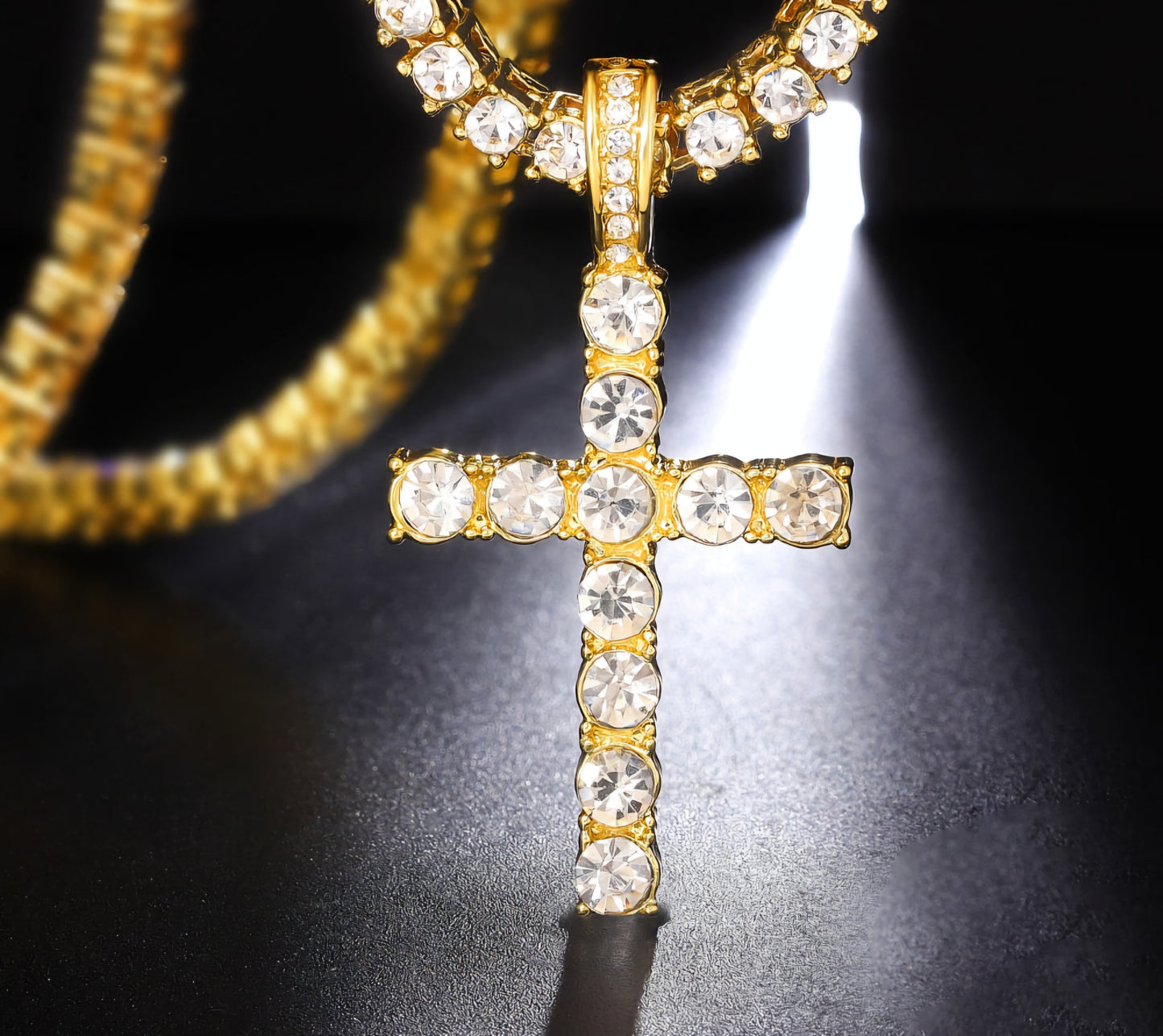 Iced Out Diamond Cross Pendant Necklaces-Gold or Silver Chain