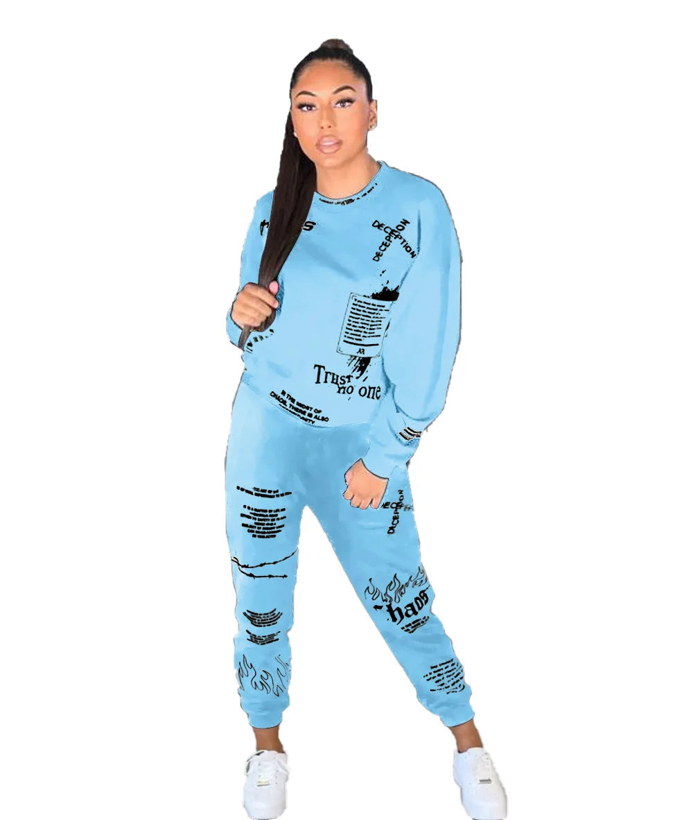 Women Tracksuit 2 Pieces Set Autumn Letter Printed Oversized Hoodies Sweatshirt Pants Suit Sweatpants Outfits Matching Sets