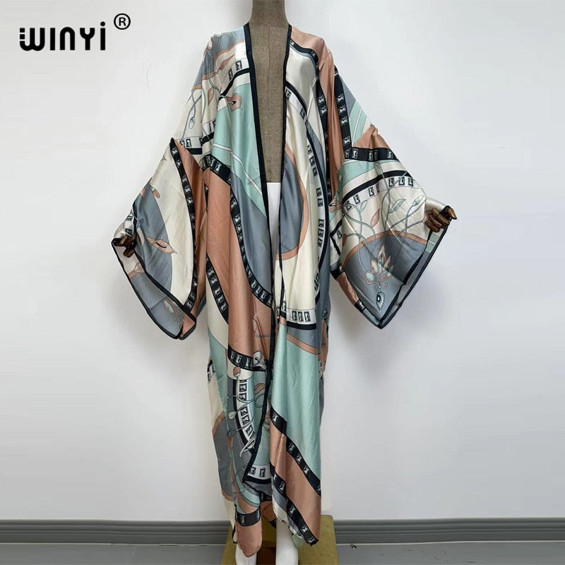 Bohemian African Batwing Sleeve Silk Maxi Cardigan Dress