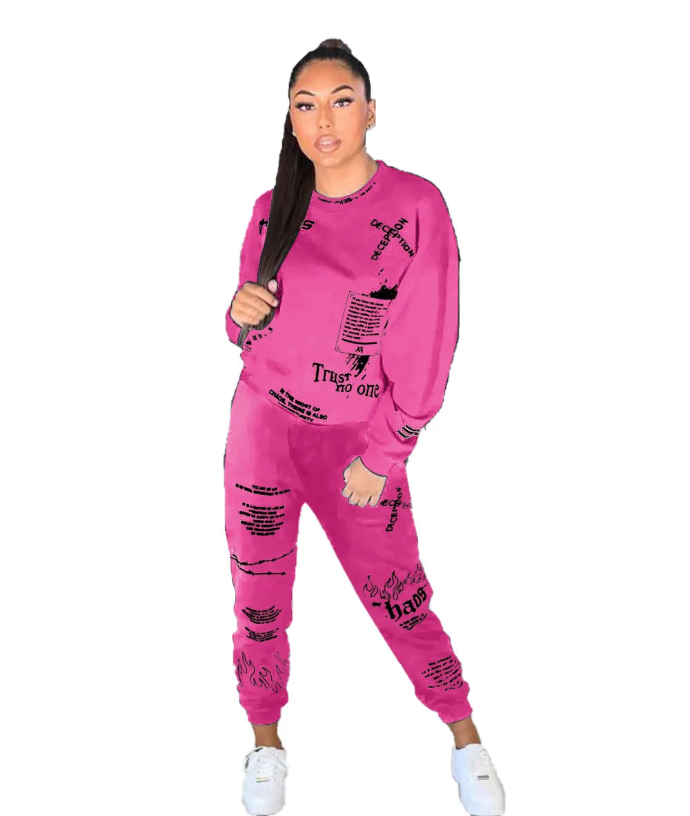 Women Tracksuit 2 Pieces Set Autumn Letter Printed Oversized Hoodies Sweatshirt Pants Suit Sweatpants Outfits Matching Sets