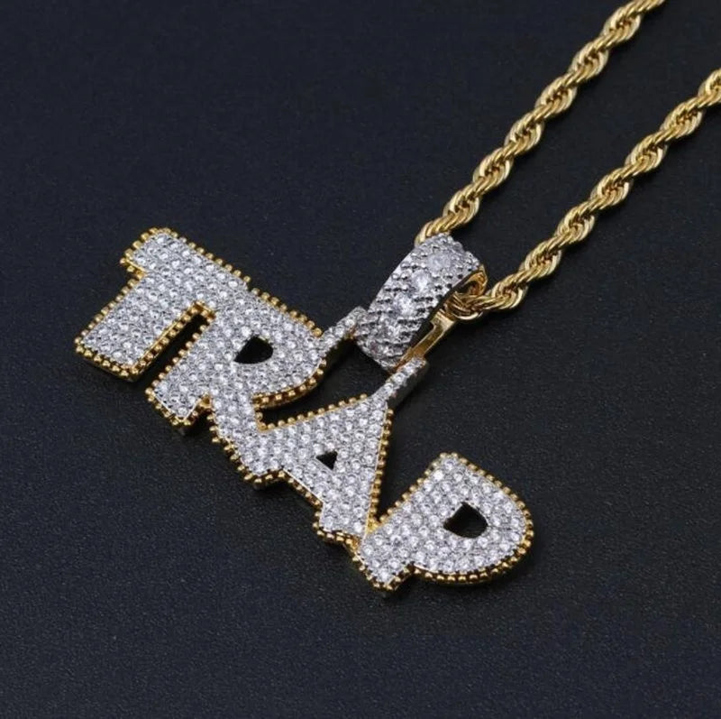 "TRAP" Ice-Out Hip-Hop Pendant Chain Necklace