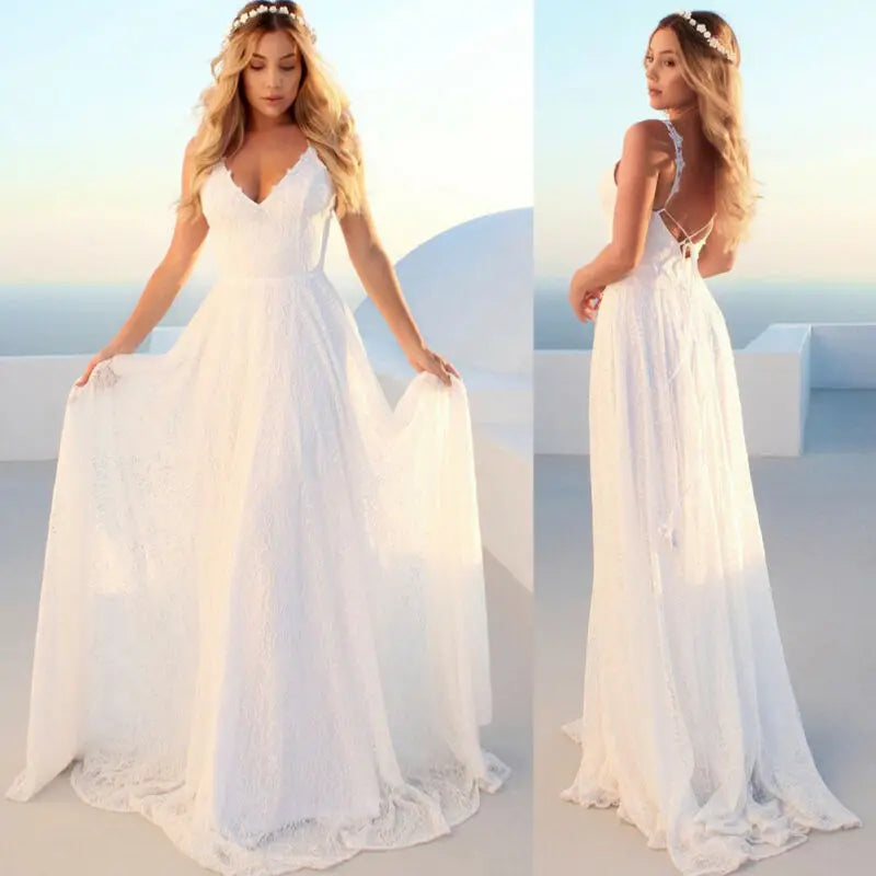 Sleeveless Long Lace Formal Party Prom/Wedding/ Bridesmaid Ball Gown Bohemian Maxi Dress