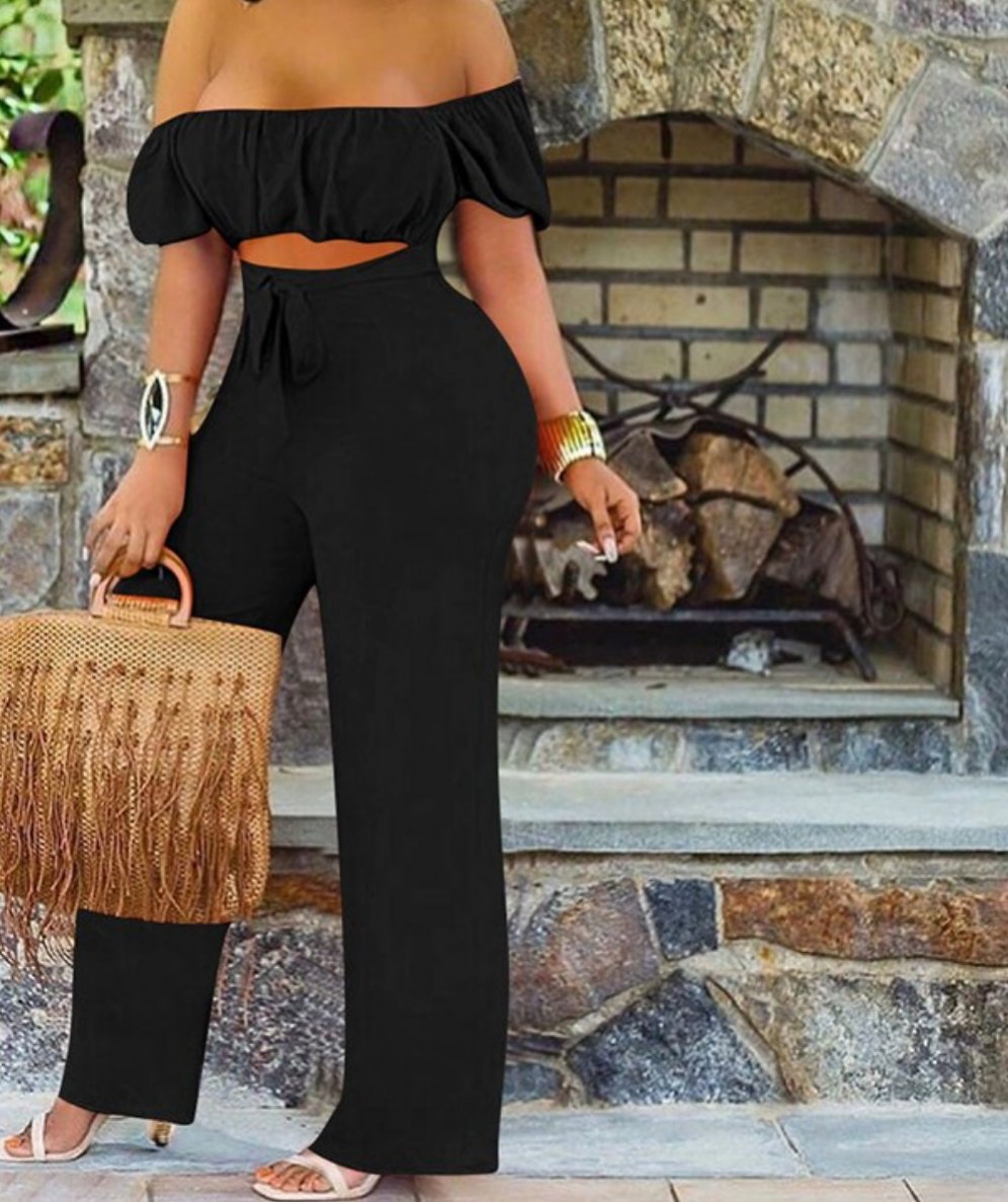 Bohemian Off Shoulder Cut-Out Wide Leg Jumpsuit